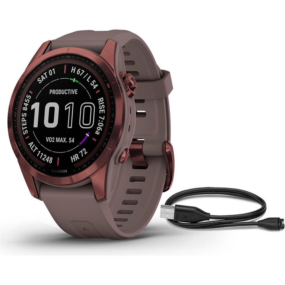 Garmin pulsómetros con gps FENIX 7S Sapphire Dark Bronze Ti Shale G vista frontal