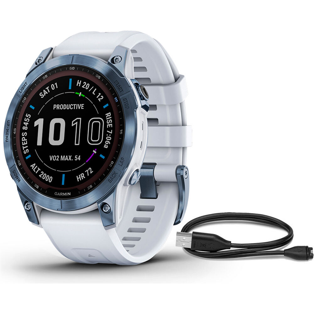 Garmin pulsómetros con gps FENIX 7 Sapphire Minerl Blue Ti Whtstne vista frontal