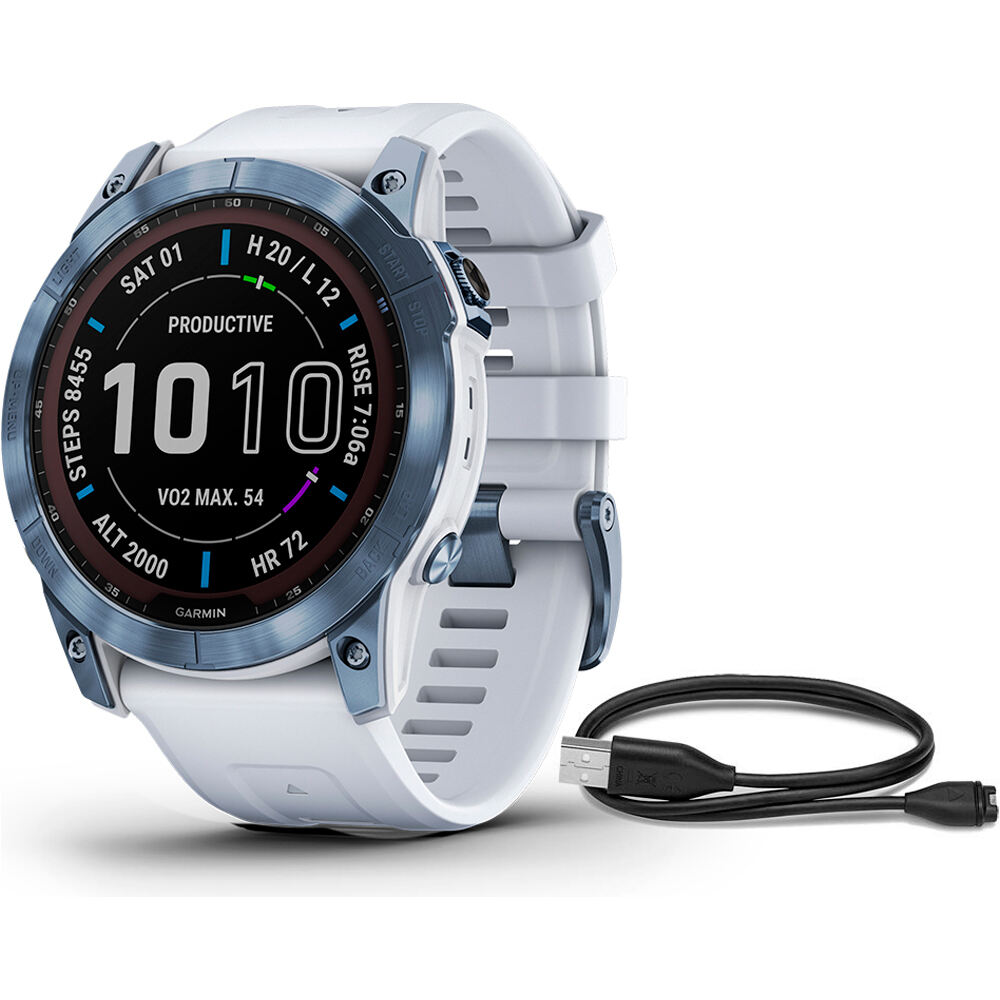 Garmin pulsómetros con gps FENIX 7X Saph/Whitestone/Ti Silcone Band vista frontal