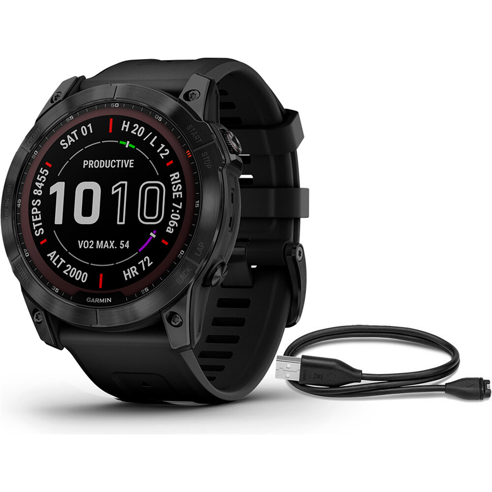 Garmin pulsómetros con gps FENIX 7X Saph Black Ti Black Silicone vista frontal