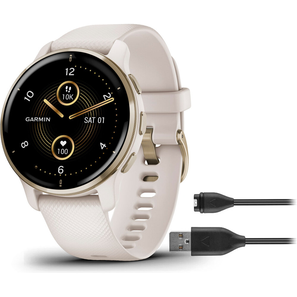 Garmin smartwatch VENU 2 PLUS MARFIL LIGHT GOLD vista frontal