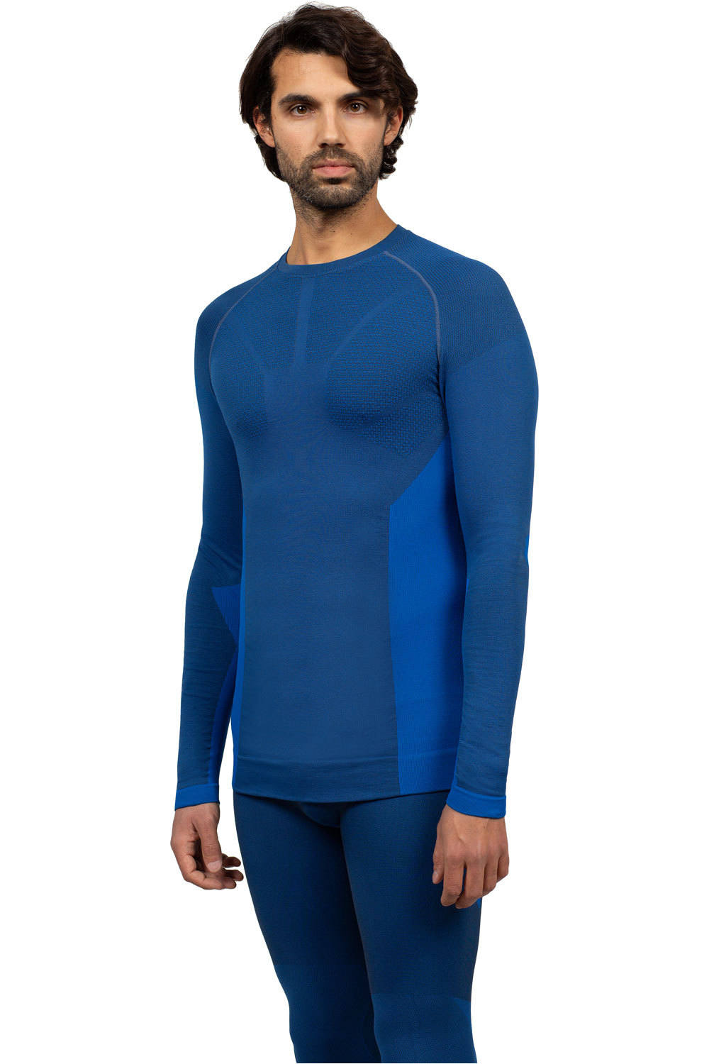 Man crew neck long sleeves camiseta térmica manga larga hombre Azul (L)