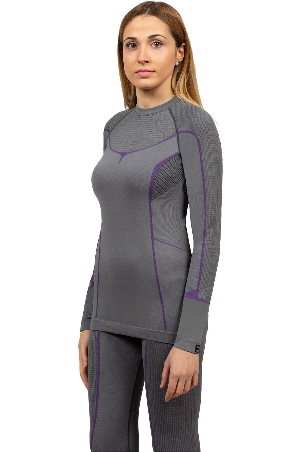 Lady crew neck long sleeves camiseta térmica manga larga mujer Gris (XS)