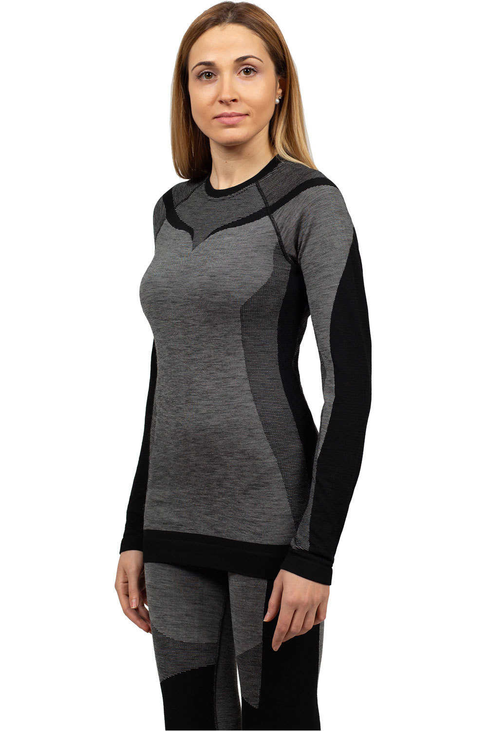 Lady crew neck long sleeves camiseta térmica manga larga mujer Negro (L)