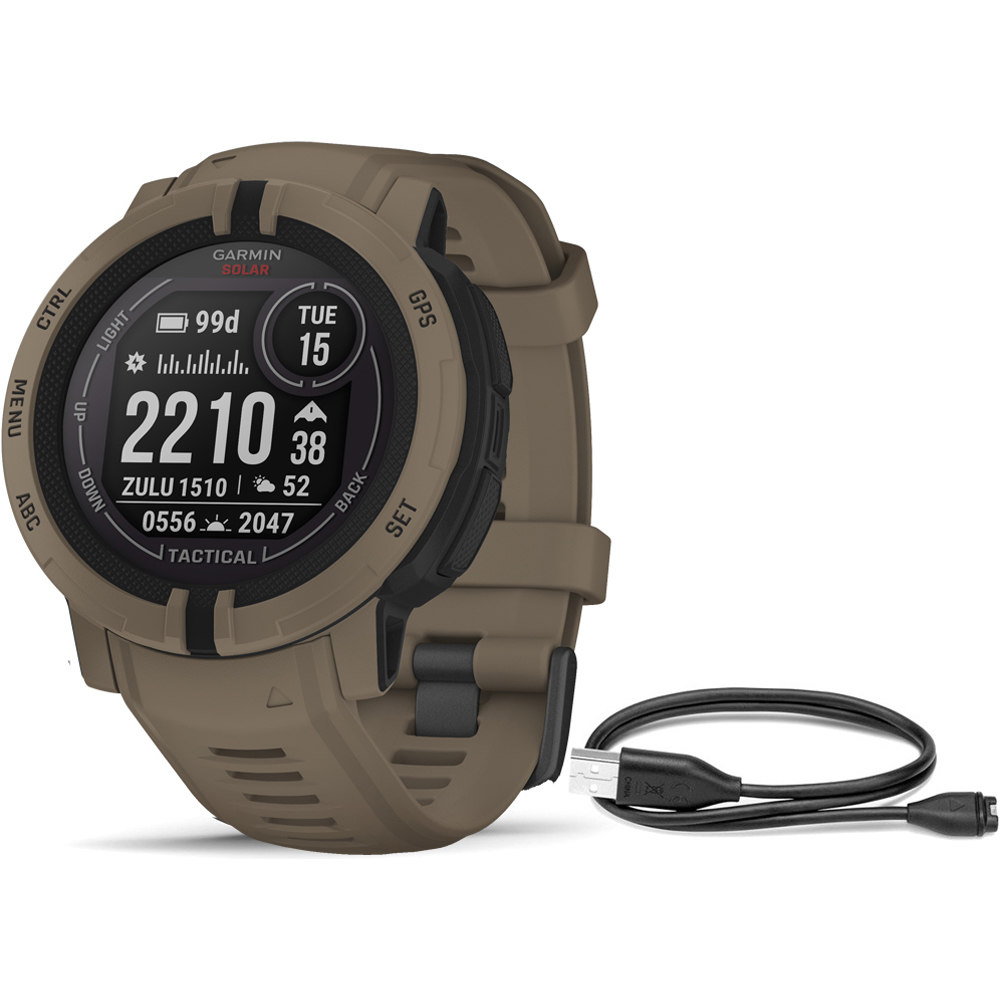 Garmin pulsómetros con gps Instinct 2 Solar - Tactical Coyote Tan vista frontal