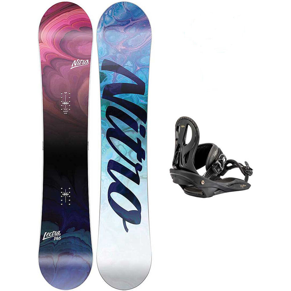 Nitro pack snowboard/ fijaciones adulto LECTRA + RYTHM vista frontal