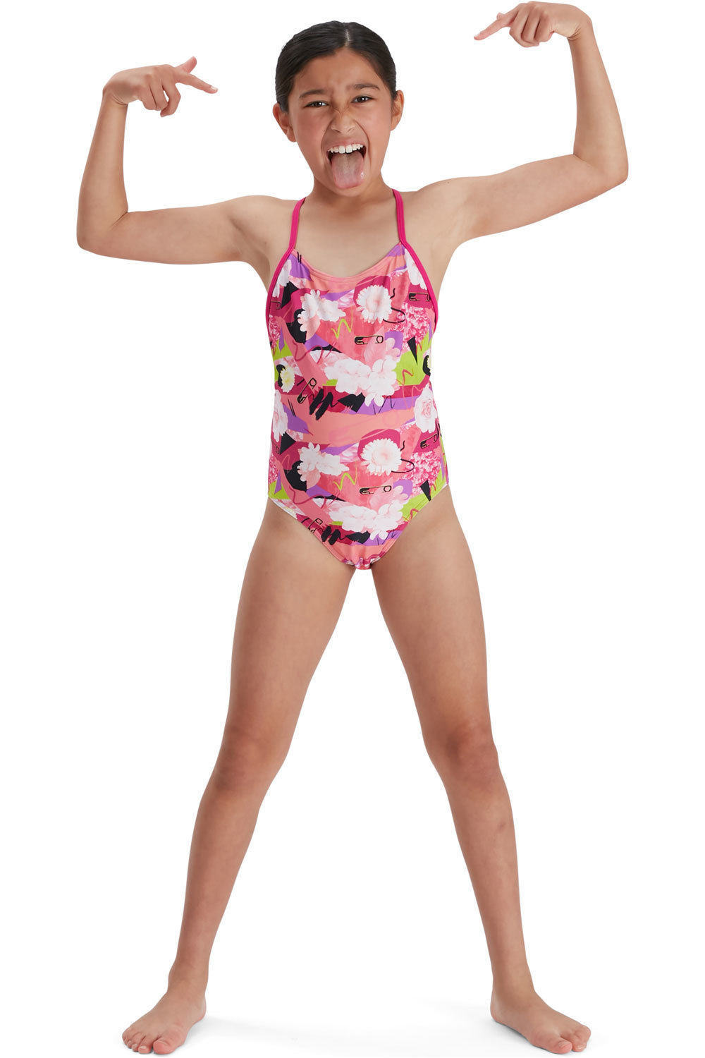 Speedo punk floral lane line back bañador natación niña