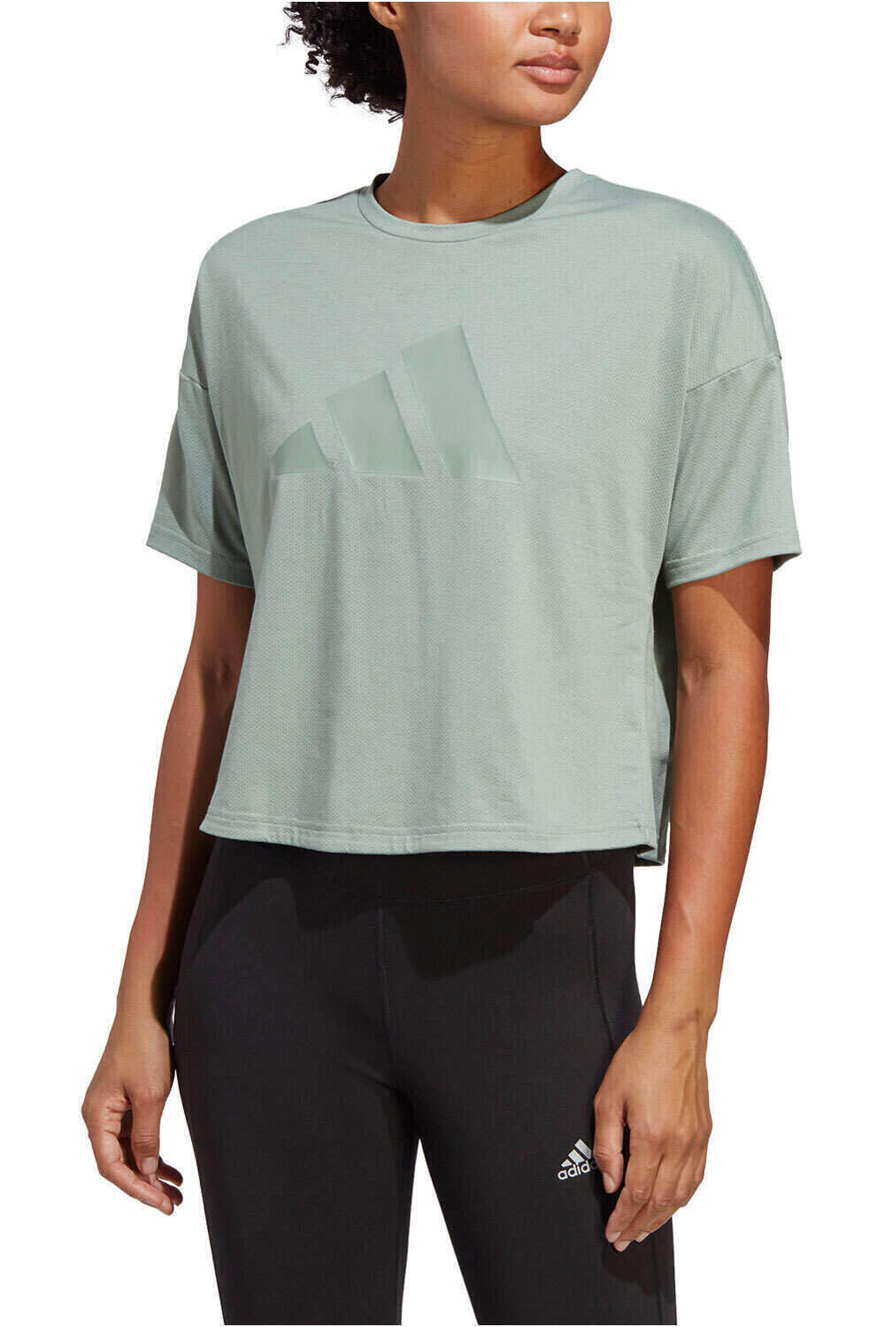 adidas camisetas fitness mujer Train Icons 3 Bar Logo vista frontal