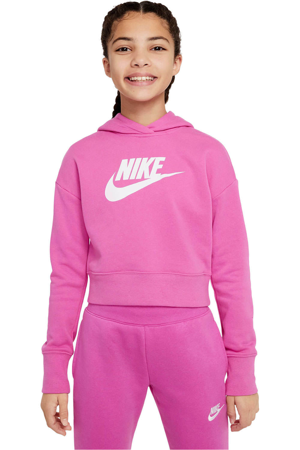 Nike sudadera niña G NSW CLUB FT CROP HOODIE HBR vista frontal