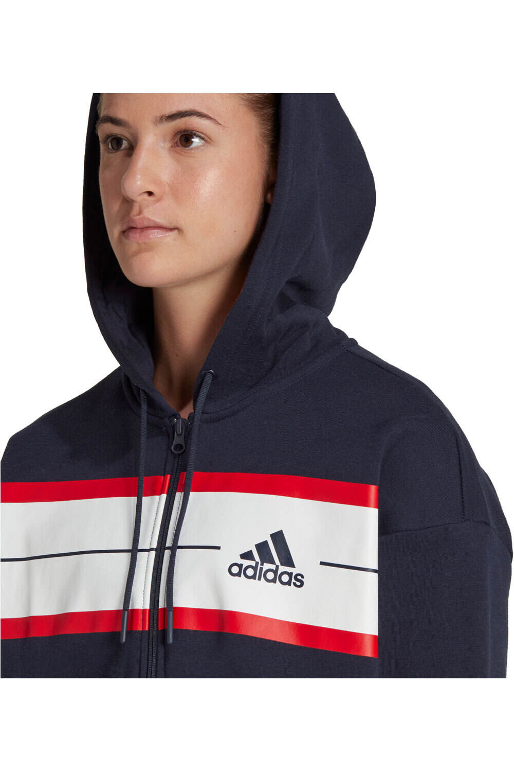 adidas sudadera mujer Essentials Pinstripe Block Fleece Full-Zip Loose Fit (con capucha) 03