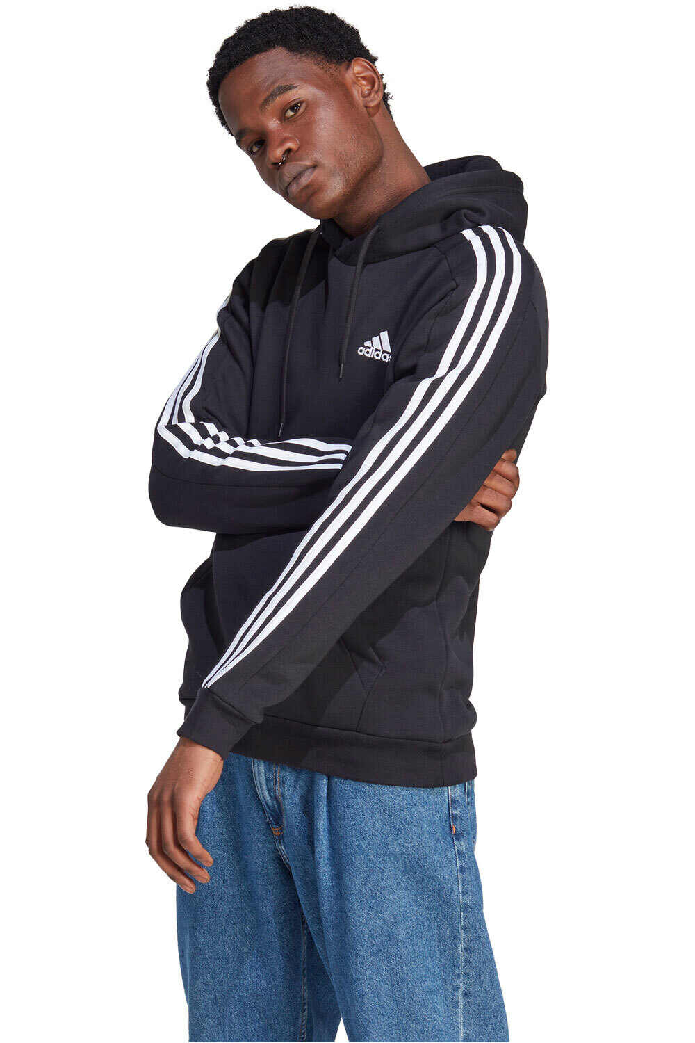 Essentials fleece 3 bandas sudadera hombre Negro (L)