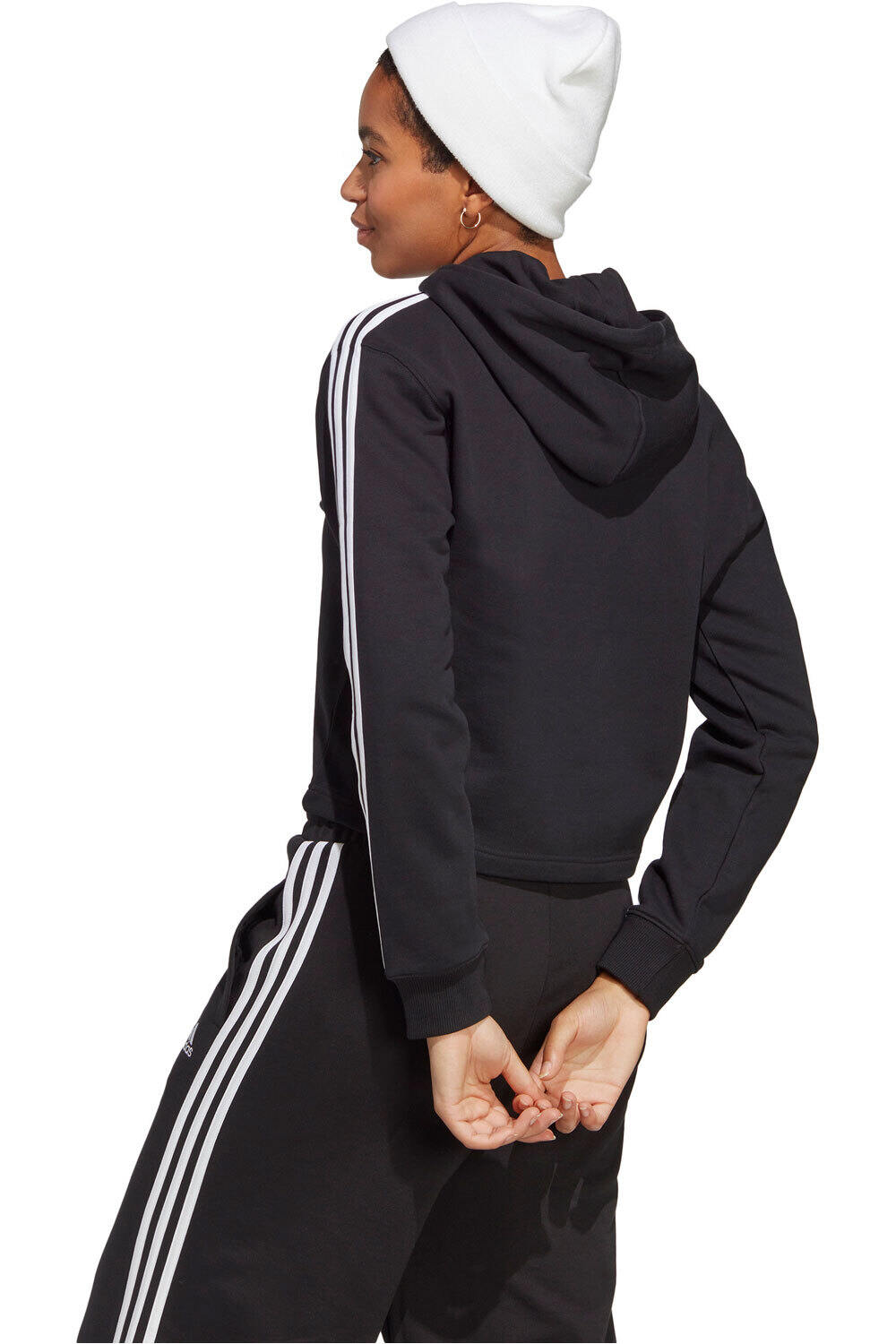 adidas sudadera mujer Essentials 3 bandas French Terry Crop vista trasera