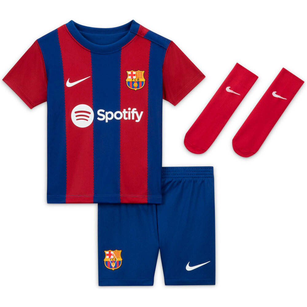 Nike equipación fútbol niño BARCELONA 24 I NK DF KIT HM AZGRA vista frontal