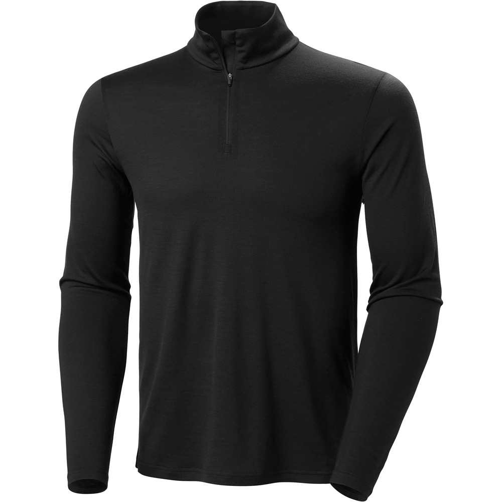 Merino 1/2 zip camiseta térmica manga larga hombre Negro (XXL)