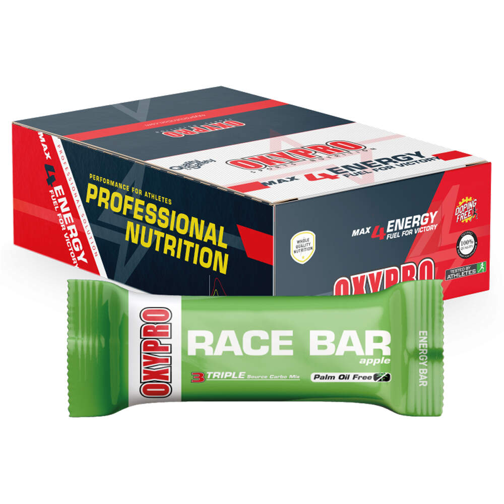 Oxypro barritas energéticas RACE ENERGY BAR MANZANA 12 UNID vista frontal