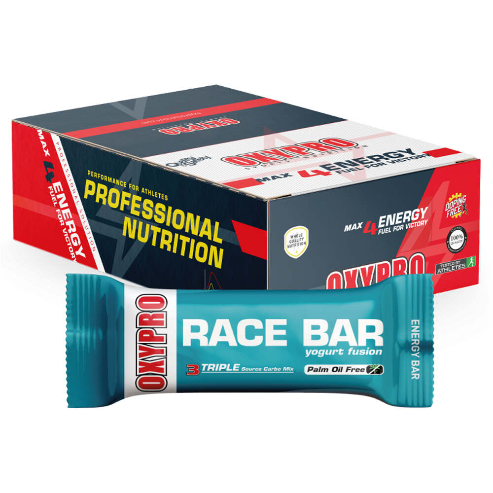 Oxypro barritas energéticas RACE ENERGY BAR YOGUR 24 UNID vista frontal