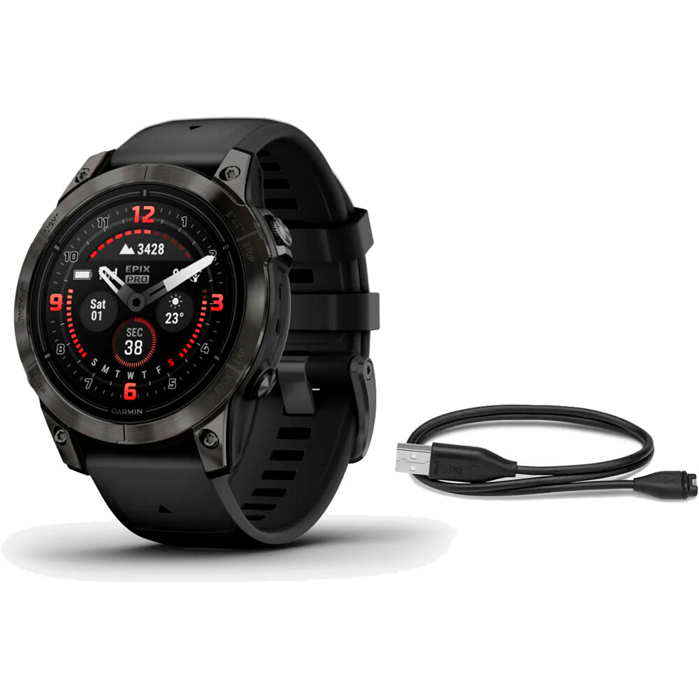 Garmin pulsómetros con gps EPIX PRO, 47, Saph, CrbnGryDLC Ti, Black vista frontal