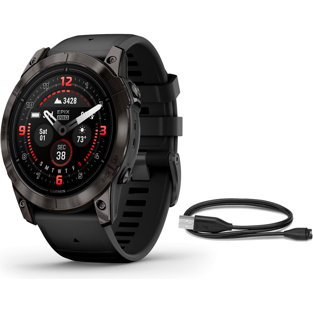 Garmin pulsómetros con gps EPIX PRO, 51, Saph, CrbnGryDLC Ti, Black vista frontal