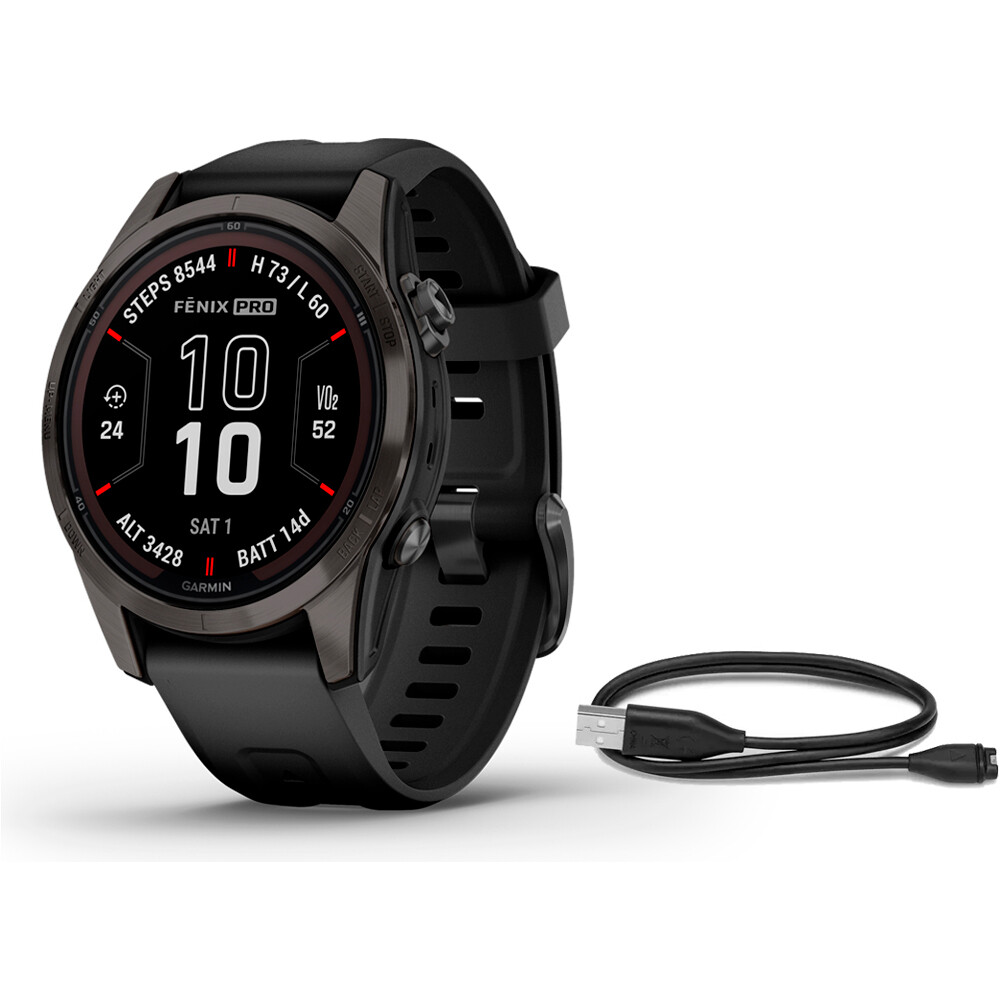 Garmin pulsómetros con gps fenix 7S Pro Saph Solar, Carbon Gray Ti vista frontal