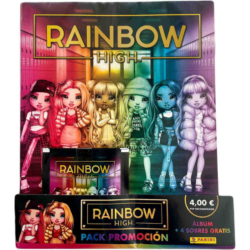 Panini colecciona d.equipo Starter Pack lbum+4 sobres Rainbow High vista frontal