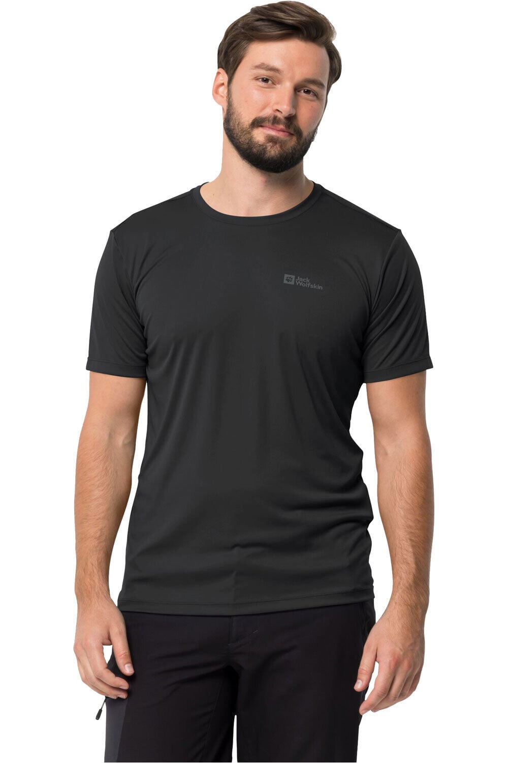 Jack Wolfskin Hombre Negro Tech Camiseta Montaña Manga Corta S