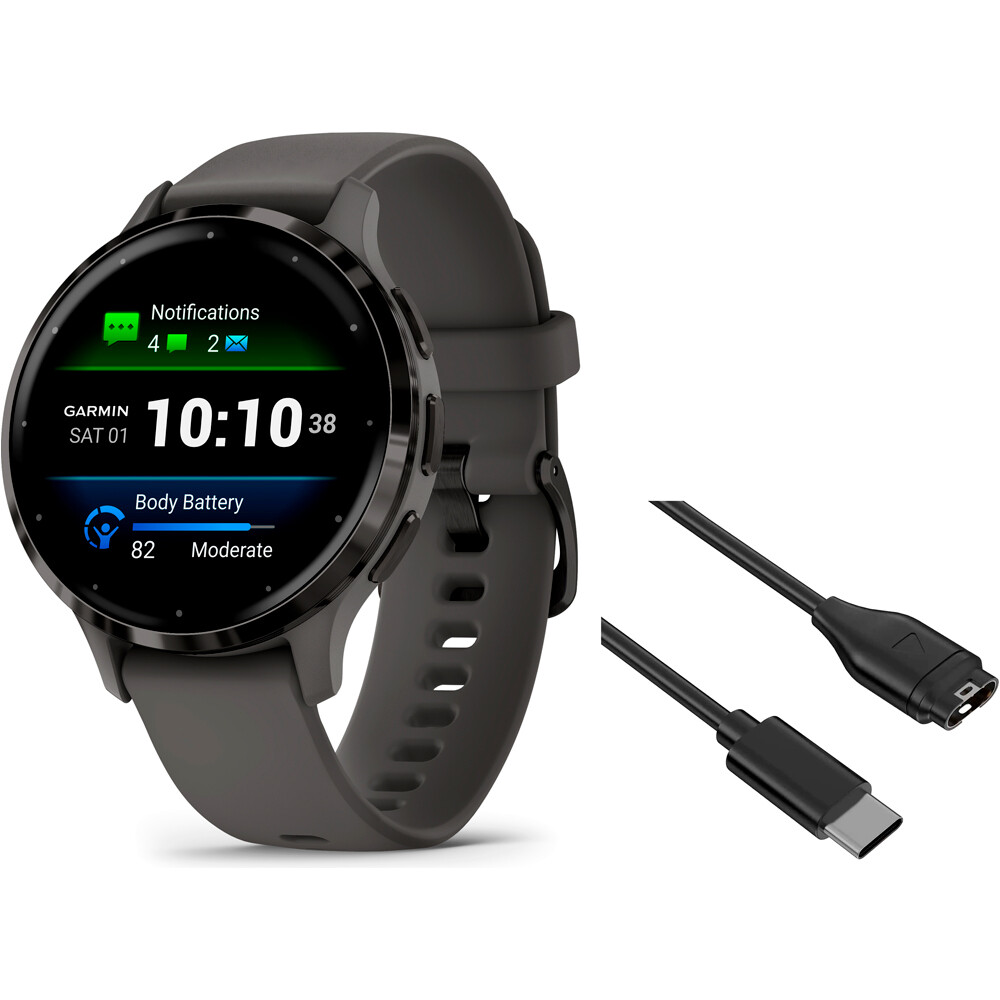 Garmin smartwatch Venu 3S GPS, Wi-Fi, Black Sesame + Slat vista frontal