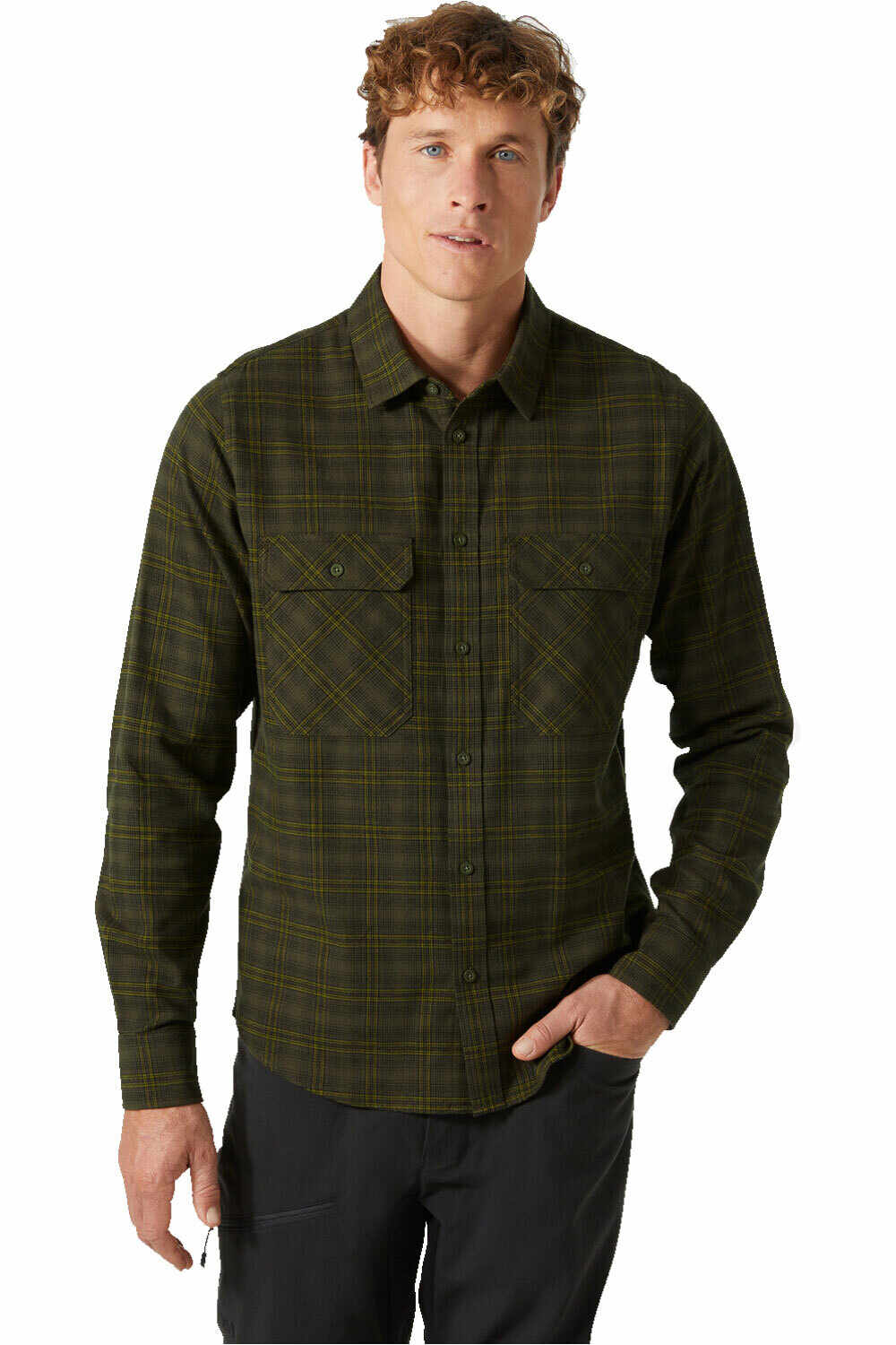 Lokka organic flannel camisa montaña manga larga hombre Verde (S)
