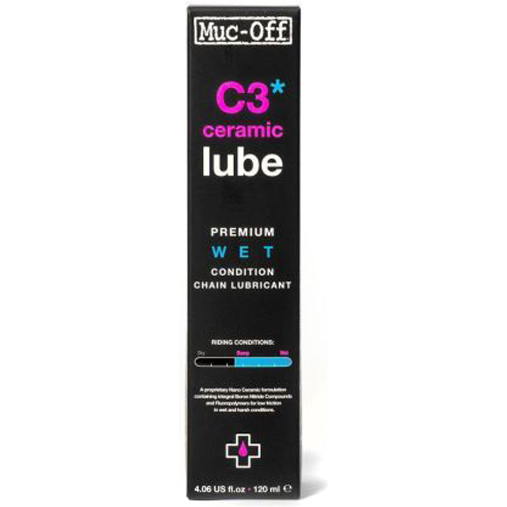 Mucoff aceites y lubricante bicicleta C3 PREMIUM CERAMICO CLIMA HUMEDO 120ml vista frontal