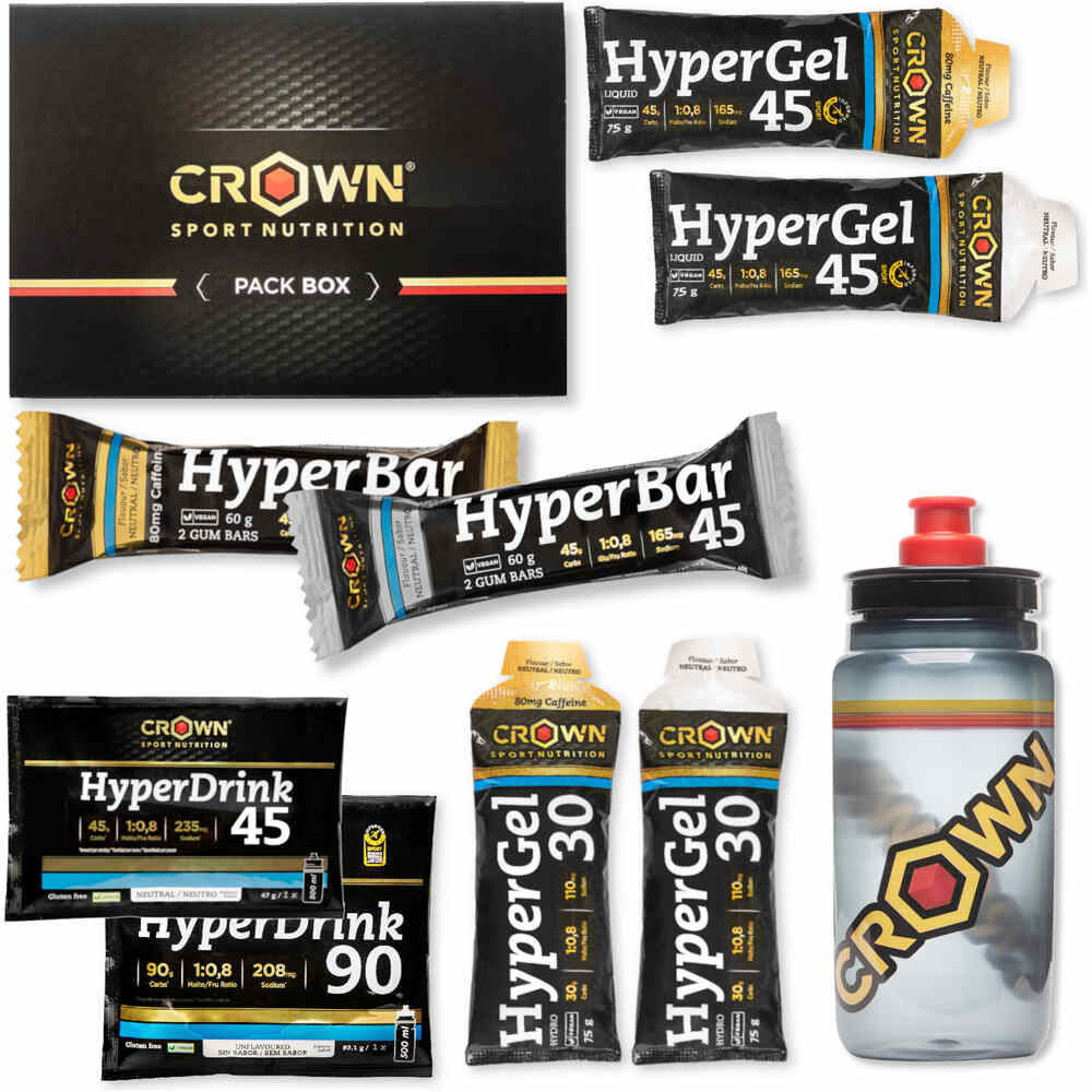 Crown Sport Nutrition energía instantánea Pack Hyper Energy Tester con bidn 750 ml vista frontal