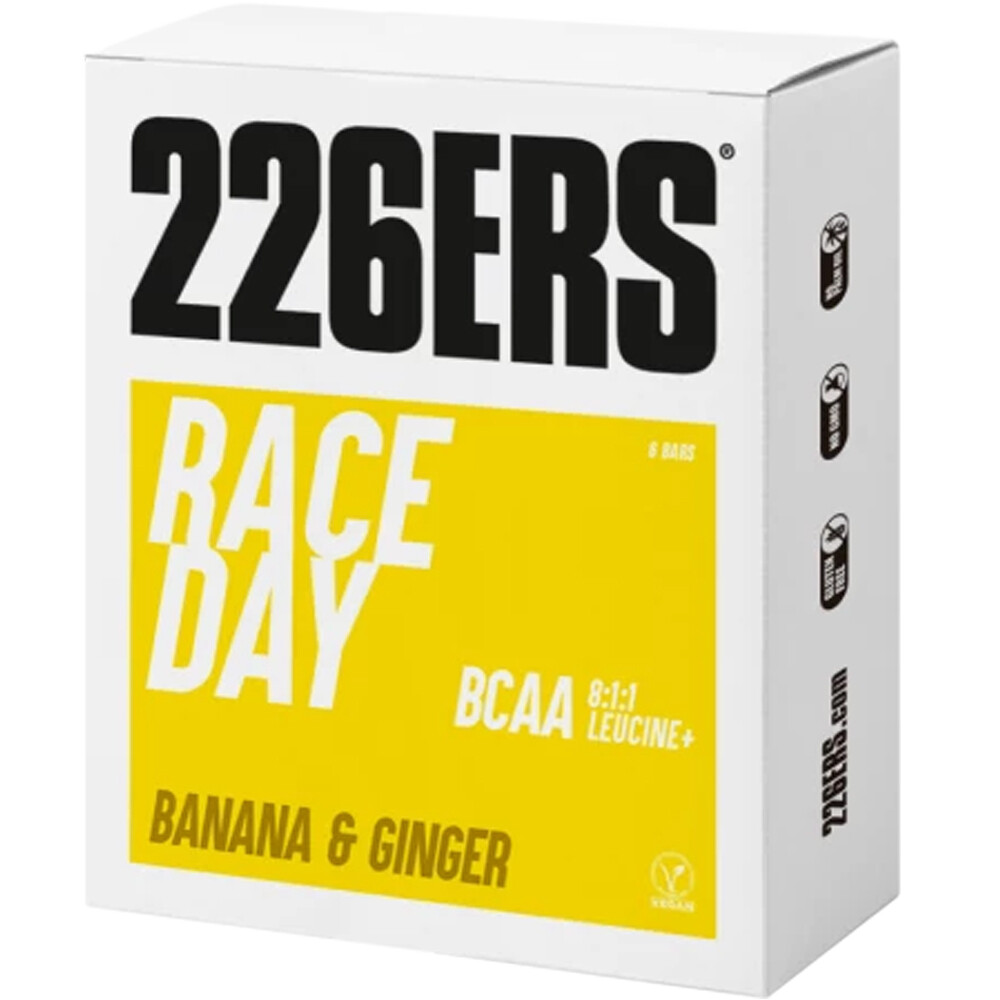 226ers barritas energéticas BOX RACE DAY BAR BCAAs 40g BANANA & GINGER vista frontal