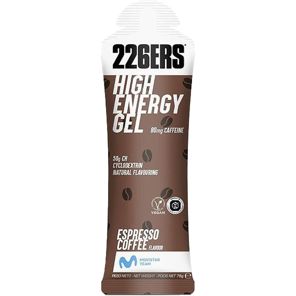 226ers energía instantánea HIGH ENERGY GEL CAFFEINE ESPRESSO COFFEE vista frontal