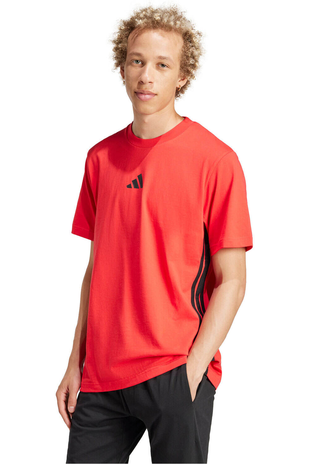 Essentials 3 stripes camiseta manga corta hombre Rojo (L)