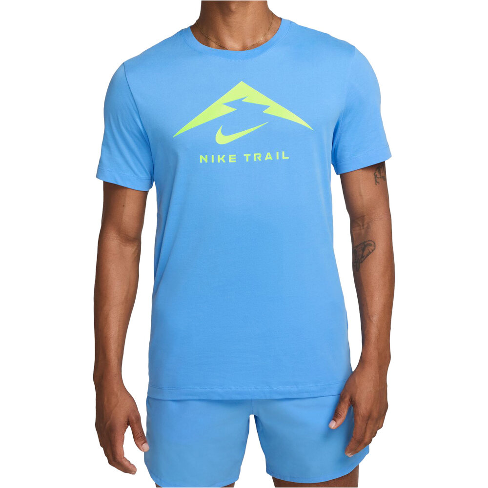 Dri-fit trail logo camisetas trail running manga corta hombre Azul (M)