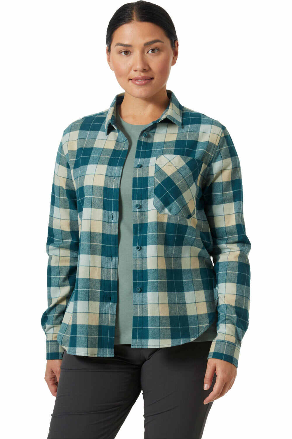 Lokka flannel camisa montaña manga larga mujer Verde (XL)
