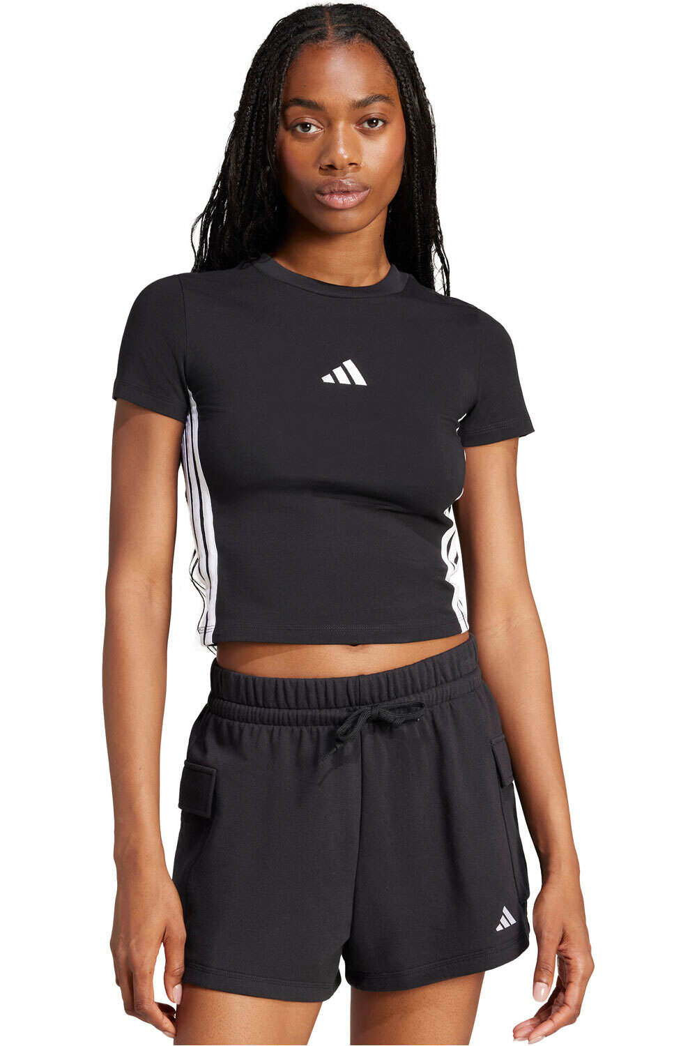 Essentials 3 stripes slim camiseta manga corta mujer Negro (XL)