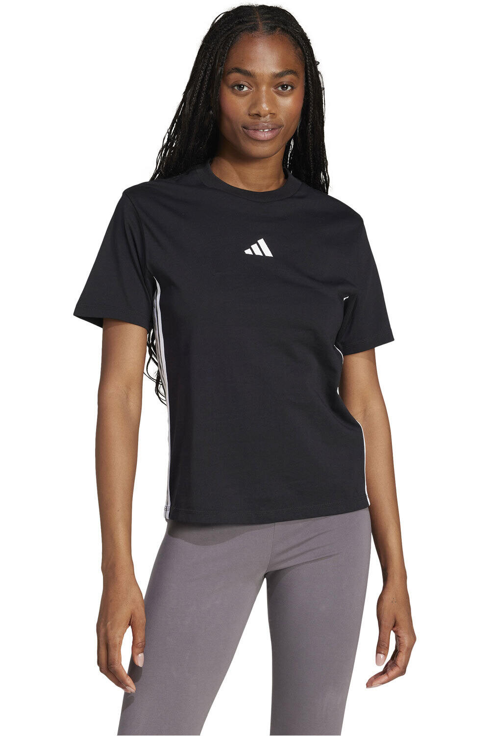 Camiseta Essentials Cotton 3 bandas 2XS Black / White Mujer