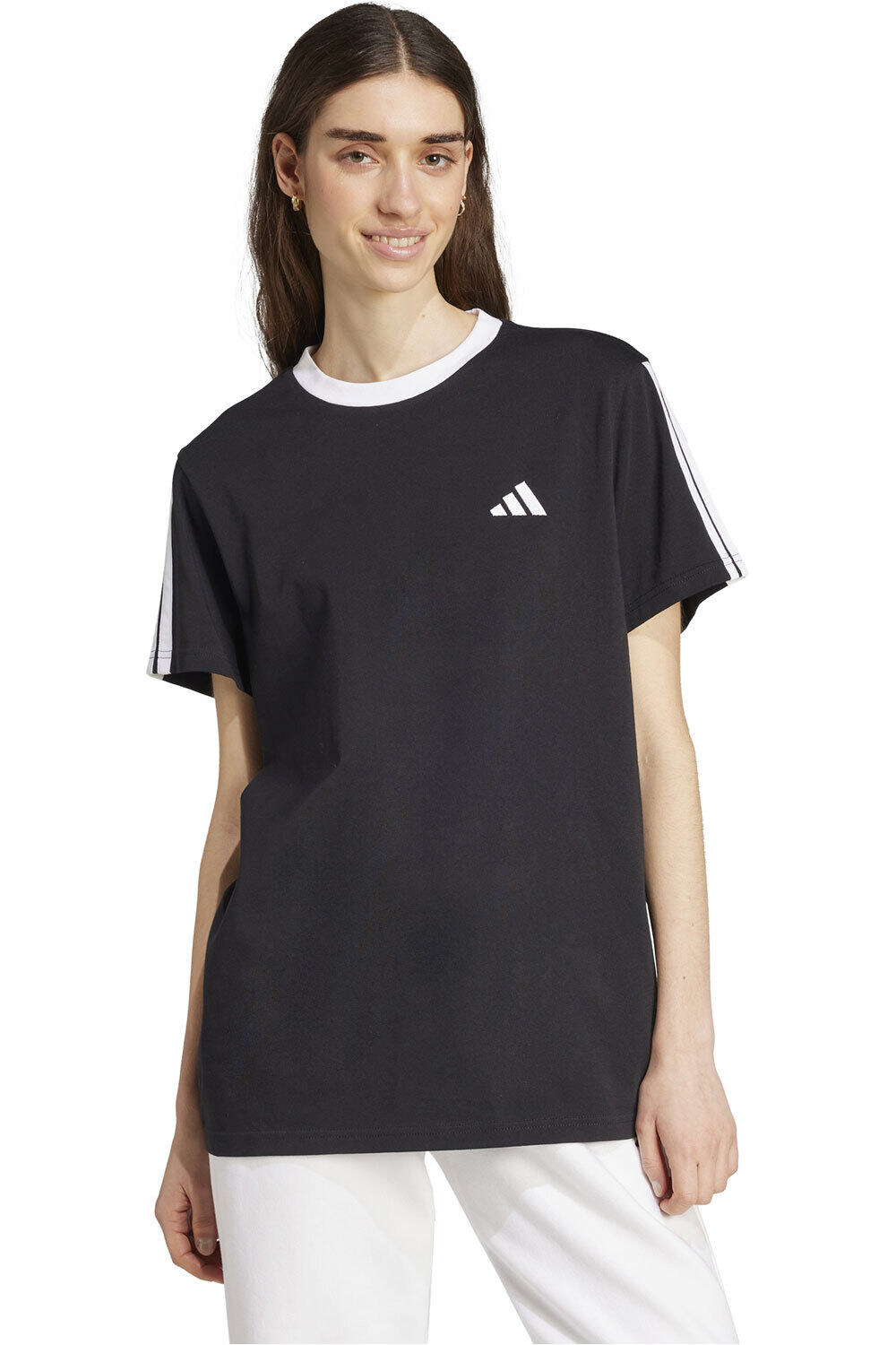 Essentials 3-stripes camisa manga corta mujer Negro (L)