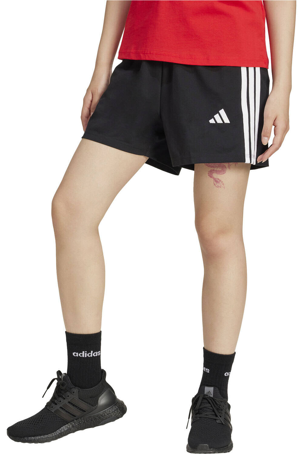Essentials 3-stripes pantalón corto deporte mujer Negro (M)