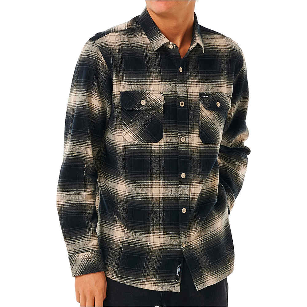 Count flannel camisa manga larga hombre Negro (L)
