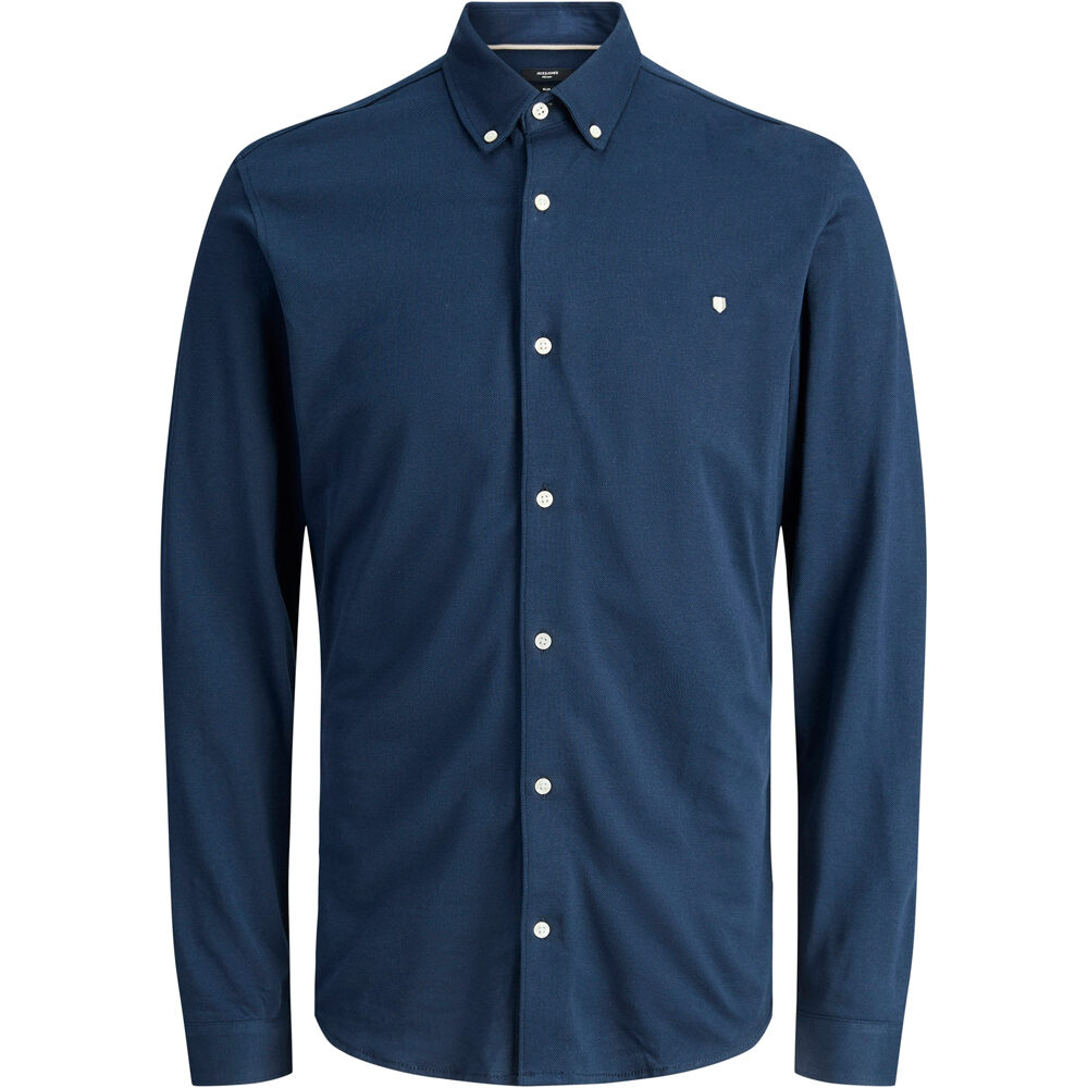 Blublake pique detail camisa manga larga hombre Marino (XXL)