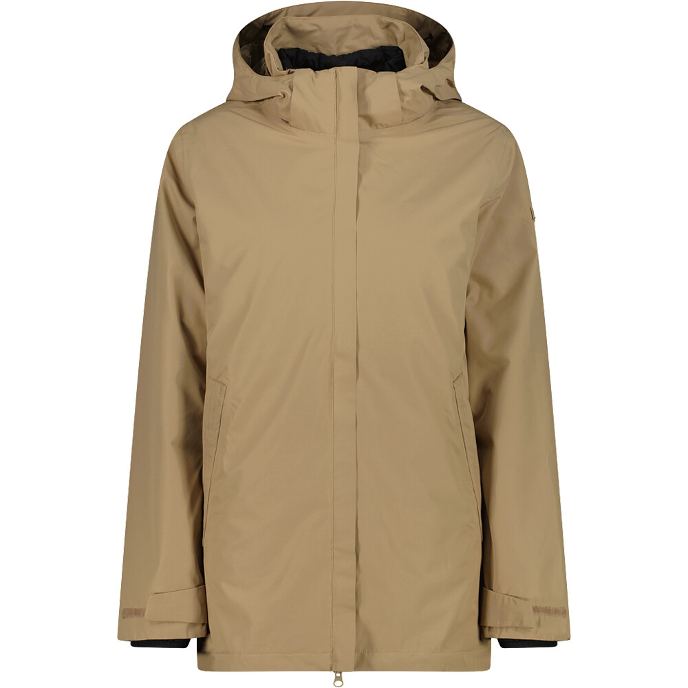 Woman long jacket zip hood detachable innjacket chaqueta outdoor mujer Marron (36)