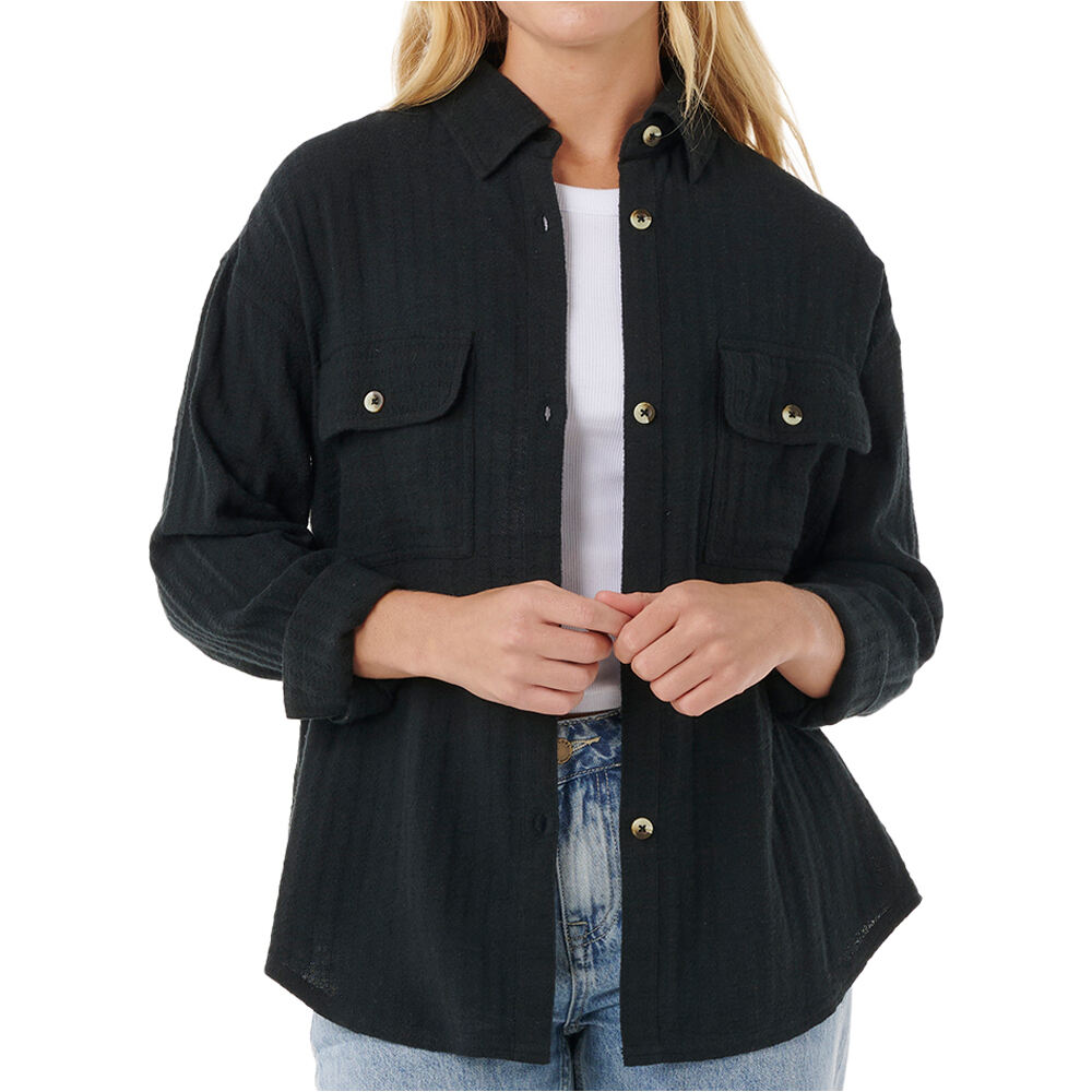 Oceanic textured camisa manga larga mujer Negro (XS)