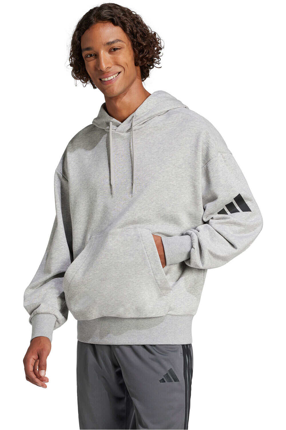 Essentials lose fit three bar terry sudadera hombre Gris (XXL)