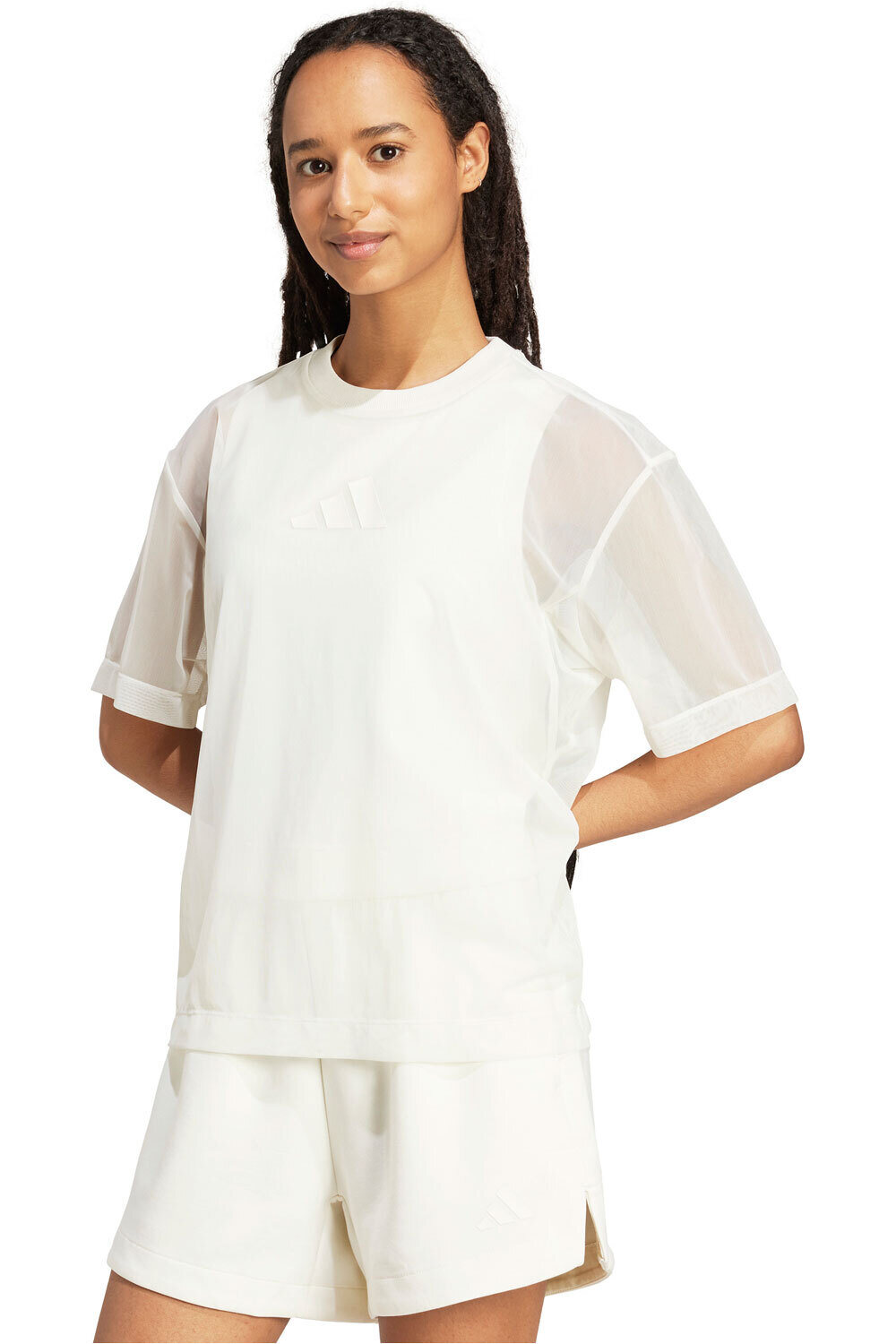 Soft lux mesh camisa manga corta mujer Blanco (S)