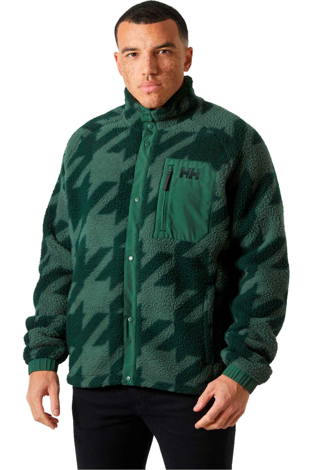 Panorama printed pile snap forro polar hombre Verde (M)