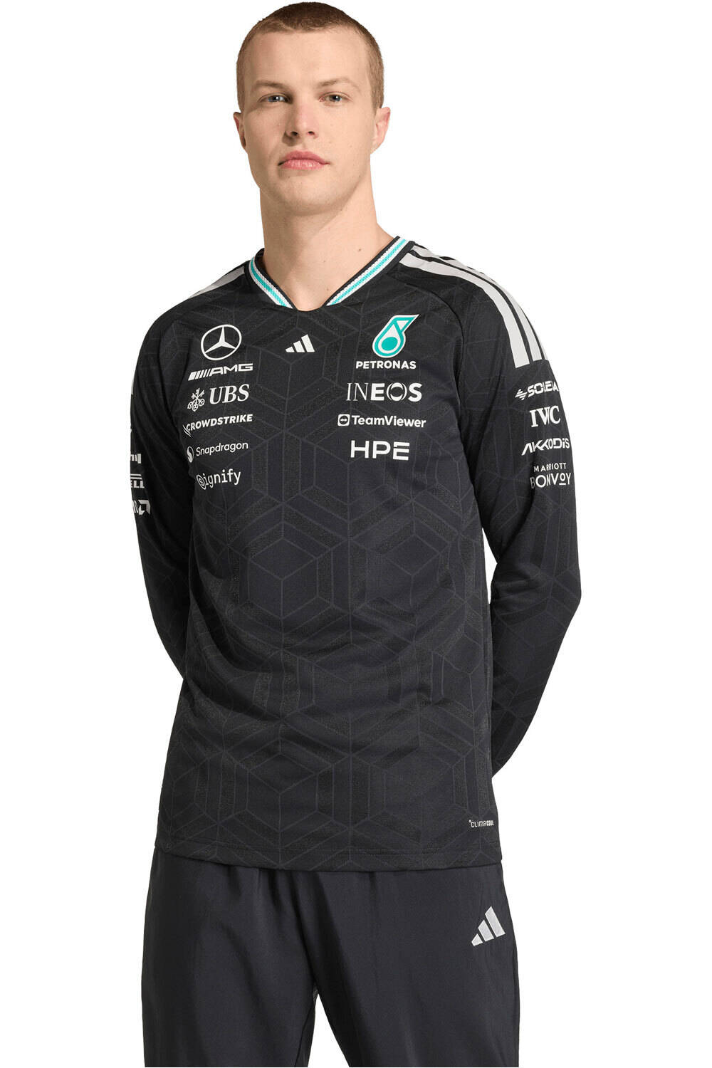 Mercedes-amg petronas f1 oficial camiseta manga larga hombre Negro (M)