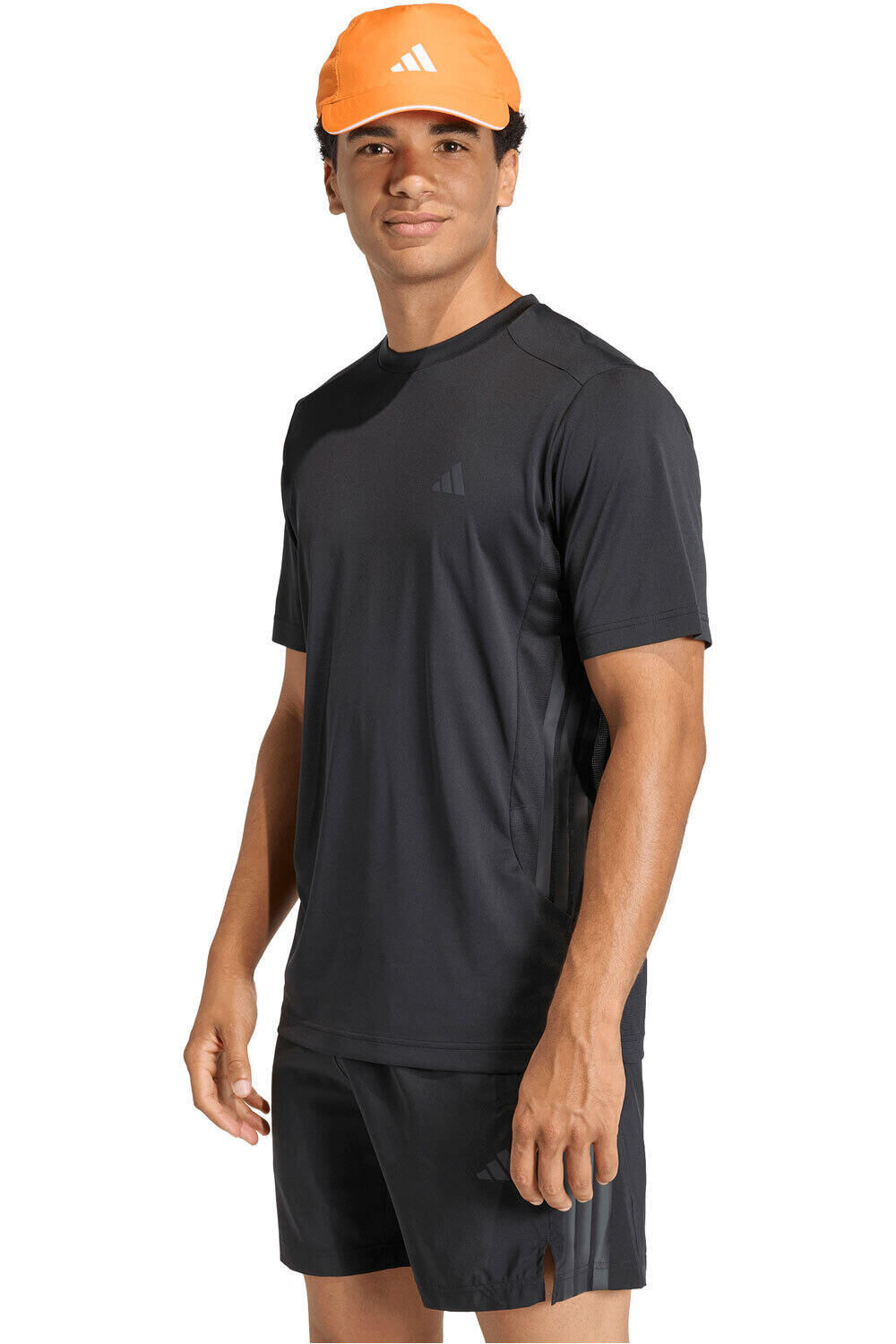 Adidas Hombre Negro Tech Essentials 3 Stripes Camiseta Fitness S
