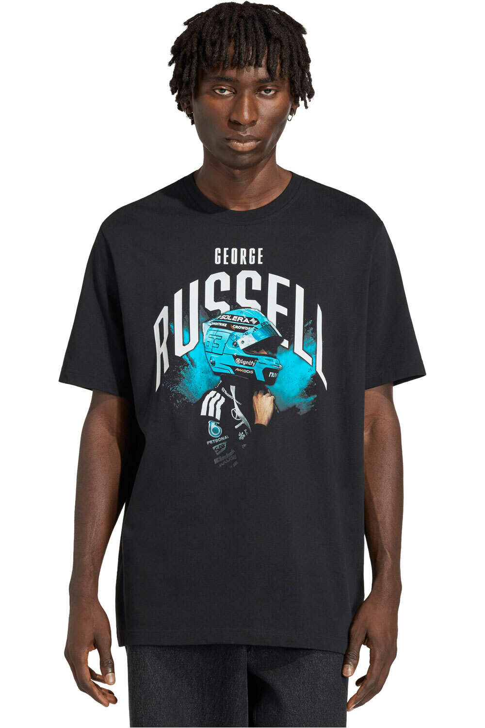 Mercedes - amg petronas formula 1 team george russell graphic camiseta manga corta hombre Negro (XL)