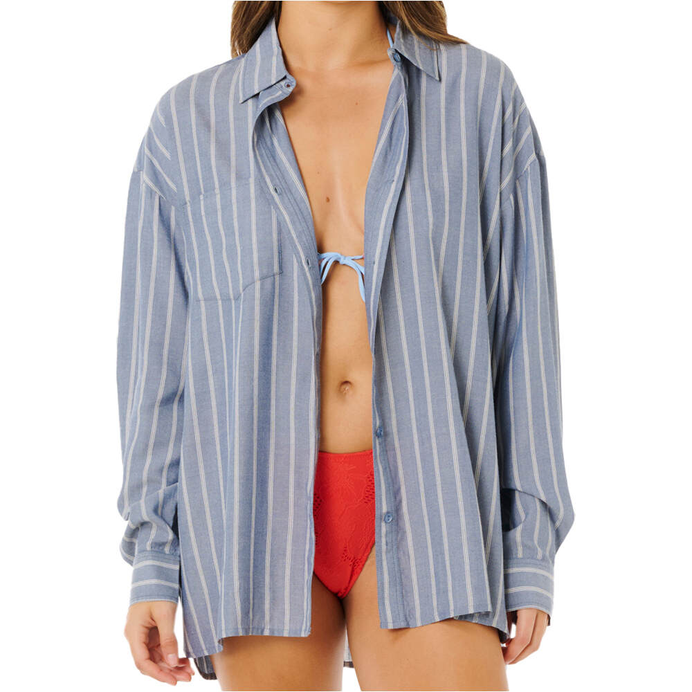 Rip Curl beach days pinstripe camisa manga larga mujer