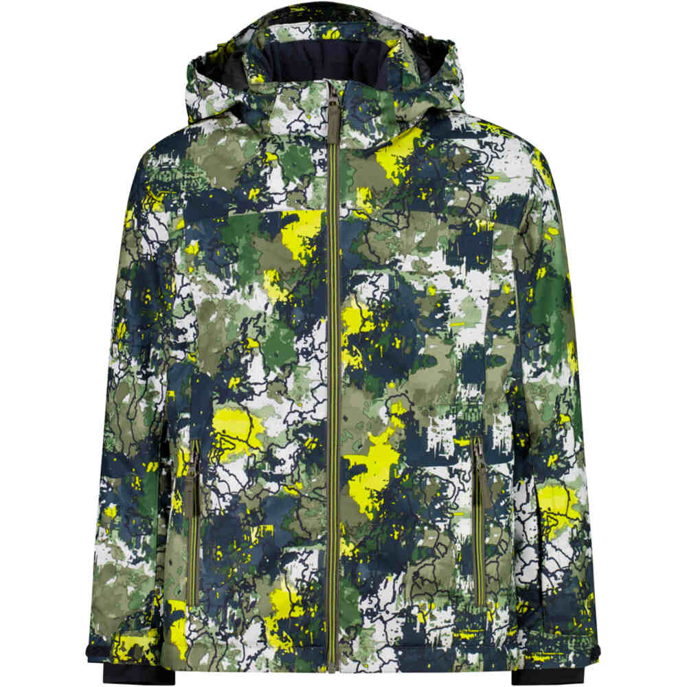 Kid jacket snaps hood olive-acido chaqueta esquí infantil
